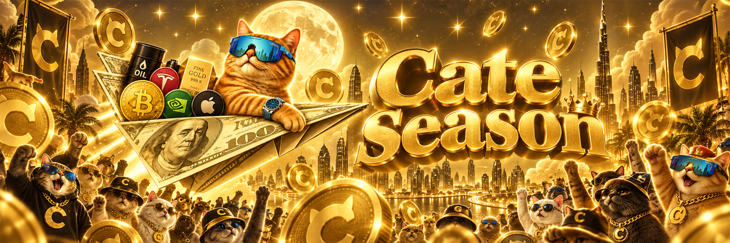 Cate Season — orange cat riding a hundred-dollar plane over a gold city